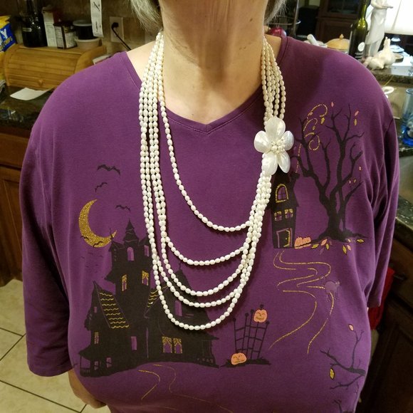 Gorgeous Oval Pearl Flower Necklace Long PRETTY - Picture 7 of 7